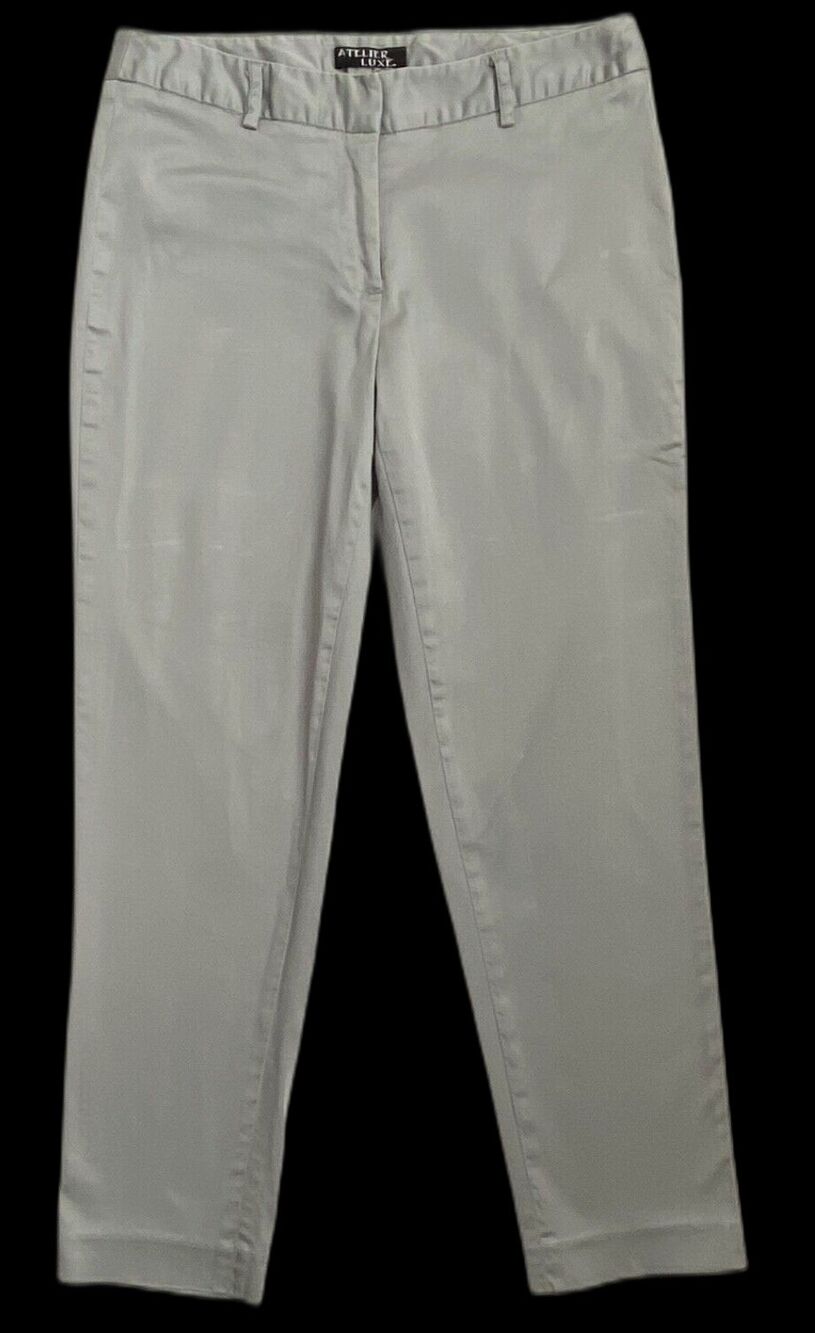 Atelier Luxe Women's Size 2 Gray Chino Cropped Pants Flat Front Casual Career